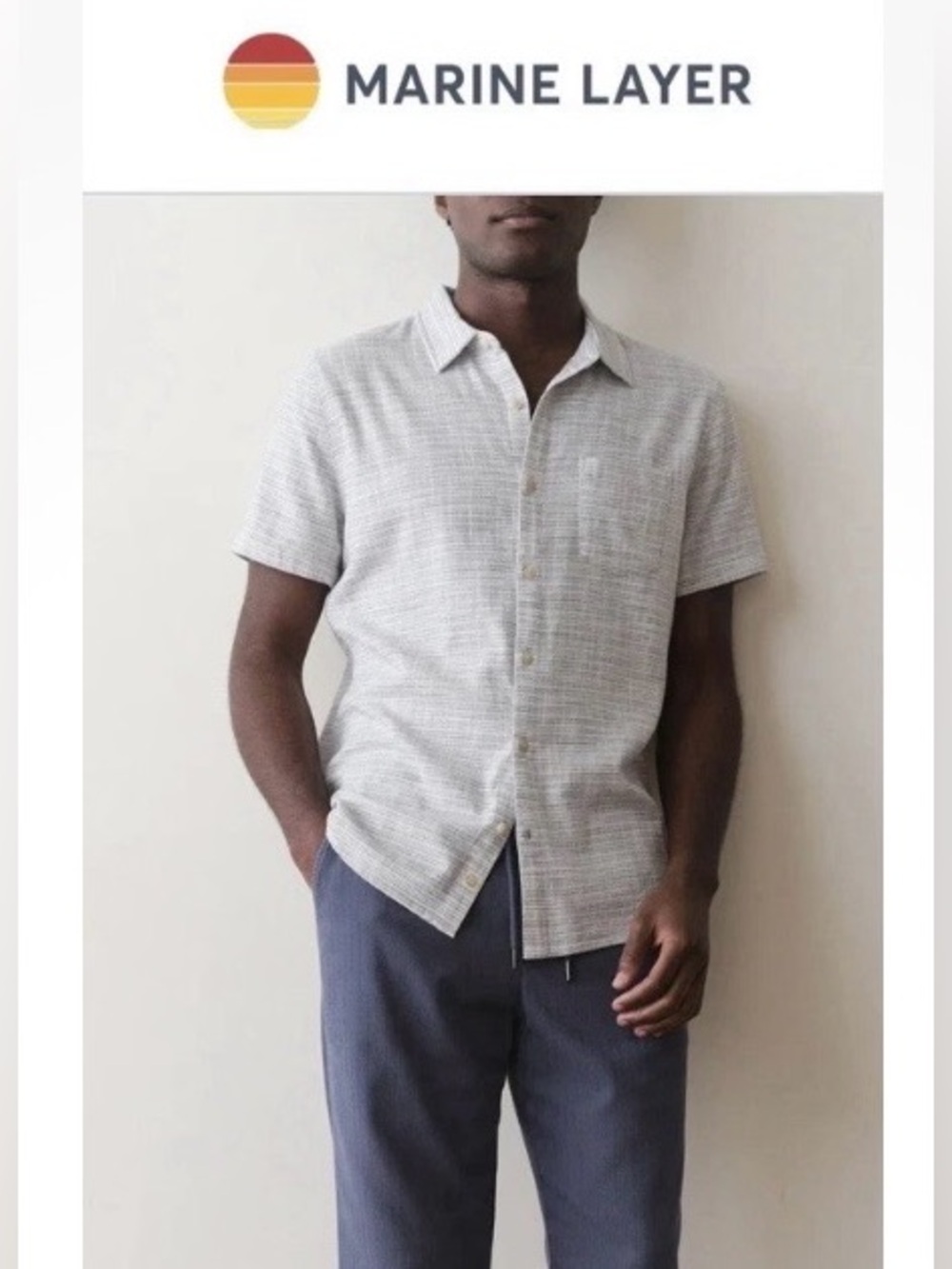 Marine Layer Small Stretchy Men's Stretch Selvage Mini Strip Blue/Grey shirt